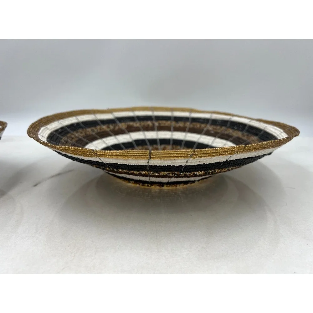 Seed Bead Bowl Basket Wire Framed Design Basket 11.5